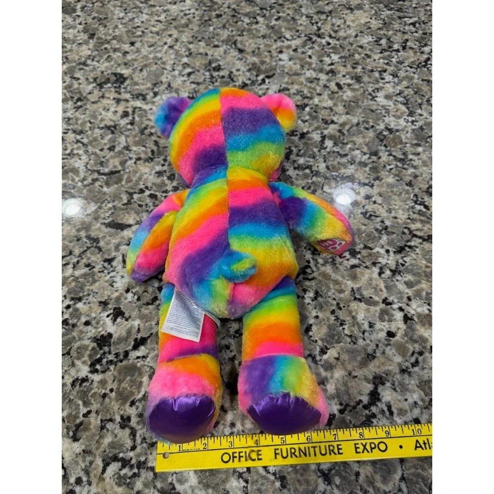 Build-A-Bear Workshop Rainbow Stripe Plush Teddy Bear Purple Satin Feet 025971